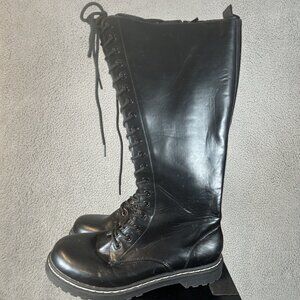 Black Faux Leather Lace Up Military Grunge 90s Combat Boots Zip Size 11.5WW